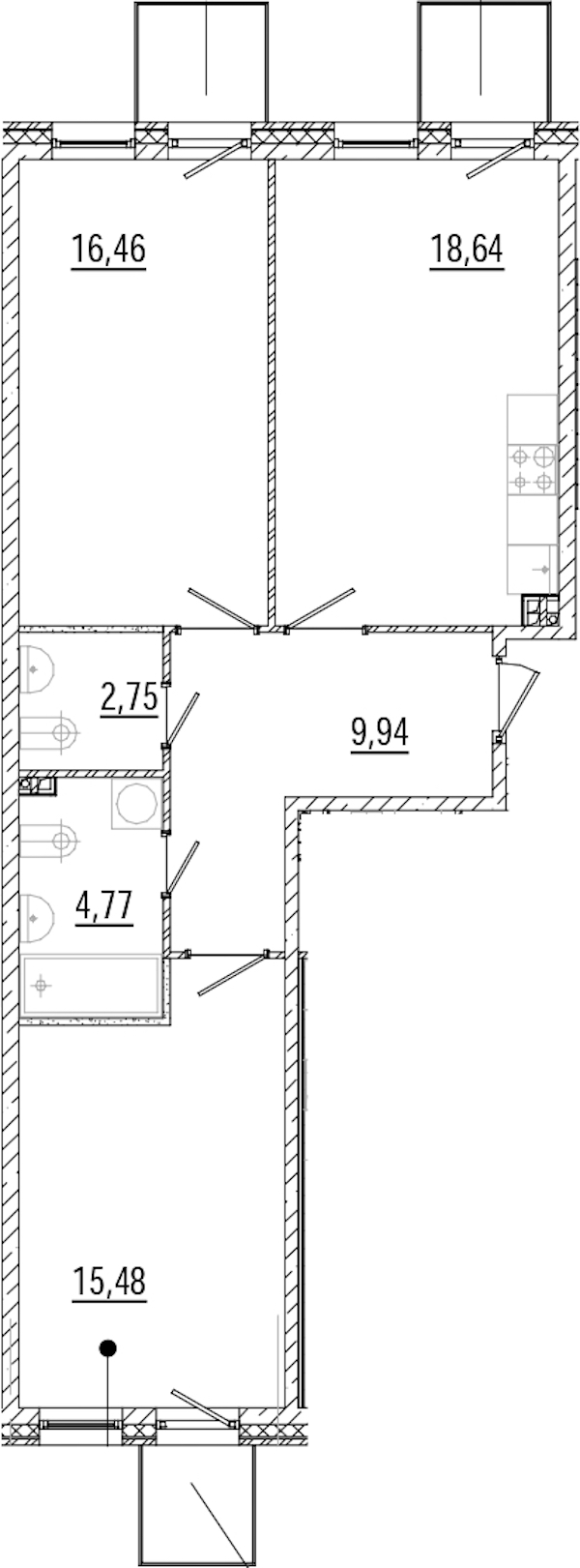 2-комнатная квартира 69.61 м², 4/9 эт., ЖК «Мануфактура James Beck»